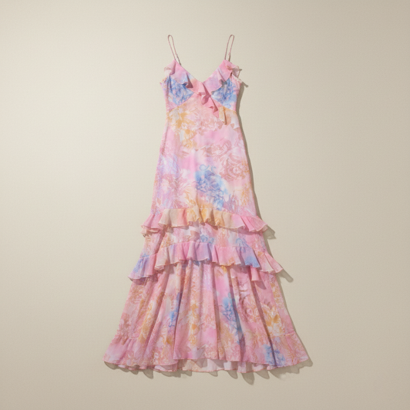 Amelia | Ruched Layered Spaghetti Strap Maxi Dress