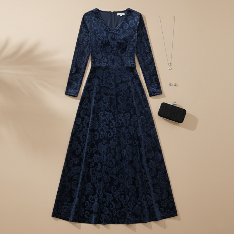 Isabella | Velvet Floral Evening Dress