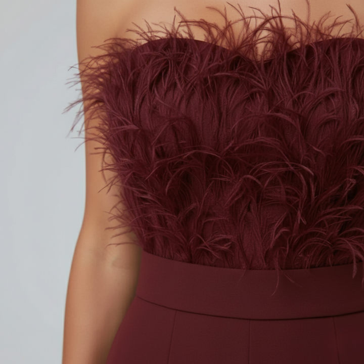Elara | Strapless Feather Detail Tailored Jumpsuit