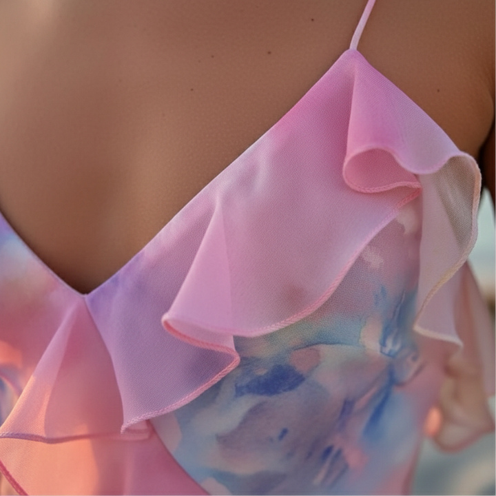 Amelia | Ruched Layered Spaghetti Strap Maxi Dress