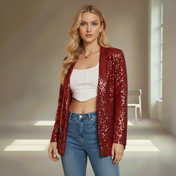 Serena | Tailored Sequin Open-Front Blazer