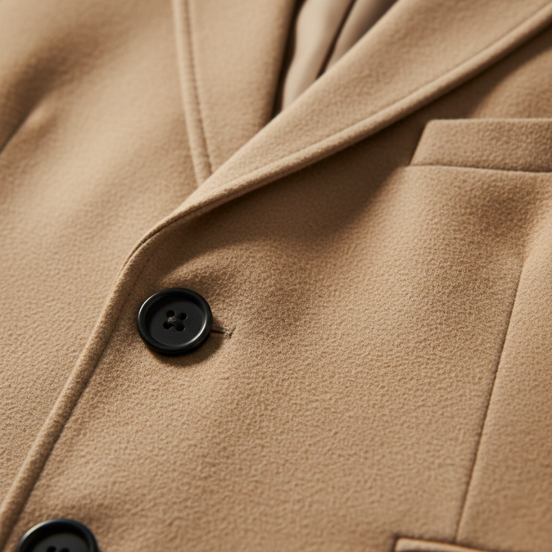 Close-up of beige blazer button fabric