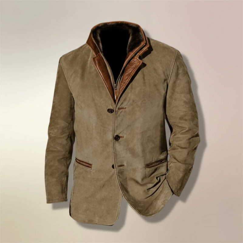 Brown jacket with brown collar on a beige background
