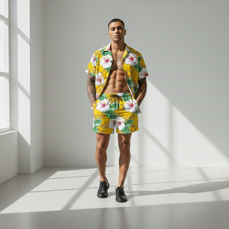 Men’s modern printed matching shirt and shorts