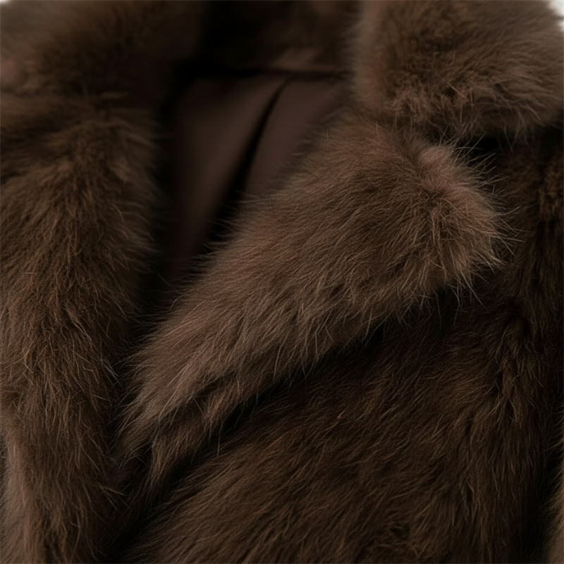 Close-up of a brown fur coat with a collar