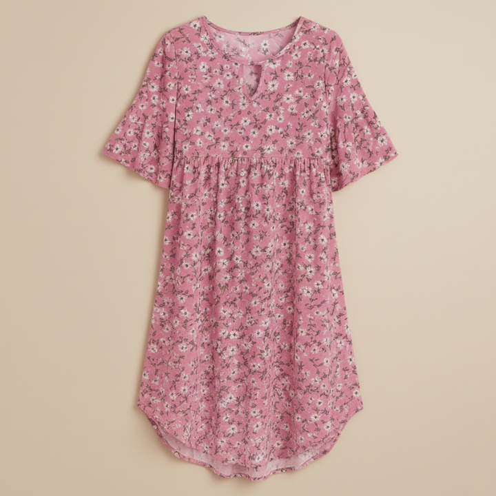 Pink floral dress on a beige background