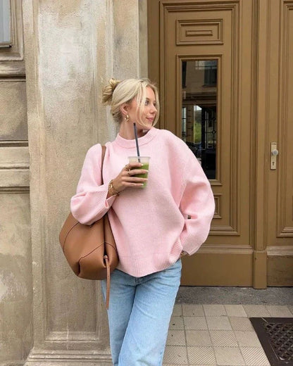 Joan Pink Oversized Sweater | Women’s Relaxed Fit Knit Sweater