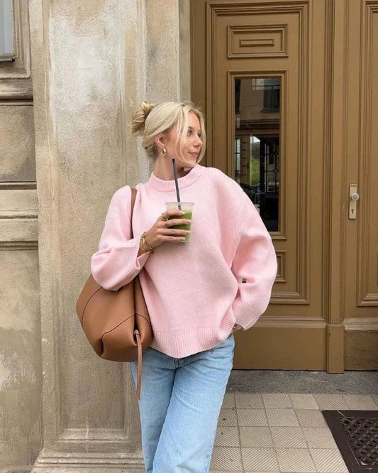 Joan Pink Oversized Sweater | Women’s Relaxed Fit Knit Sweater