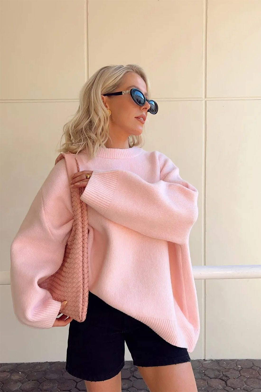 Joan Pink Oversized Sweater | Women’s Relaxed Fit Knit Sweater