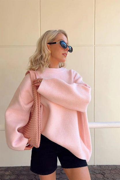 Joan Pink Oversized Sweater | Women’s Relaxed Fit Knit Sweater
