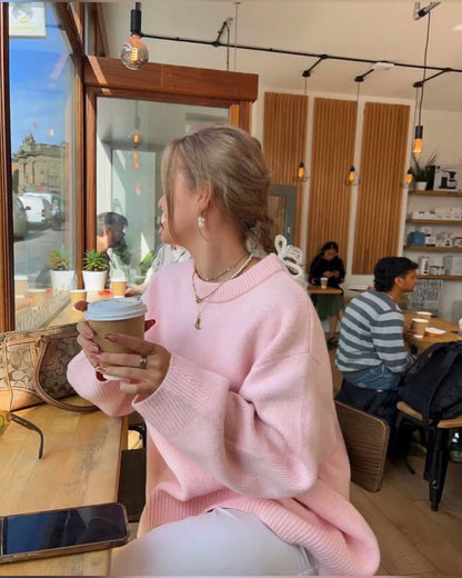 Joan Pink Oversized Sweater | Women’s Relaxed Fit Knit Sweater
