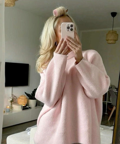 Joan Pink Oversized Sweater | Women’s Relaxed Fit Knit Sweater