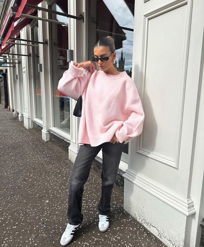 Joan Pink Oversized Sweater | Women’s Relaxed Fit Knit Sweater