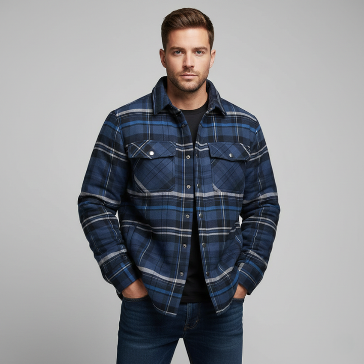 Men’s blue check padded jacket winter wear