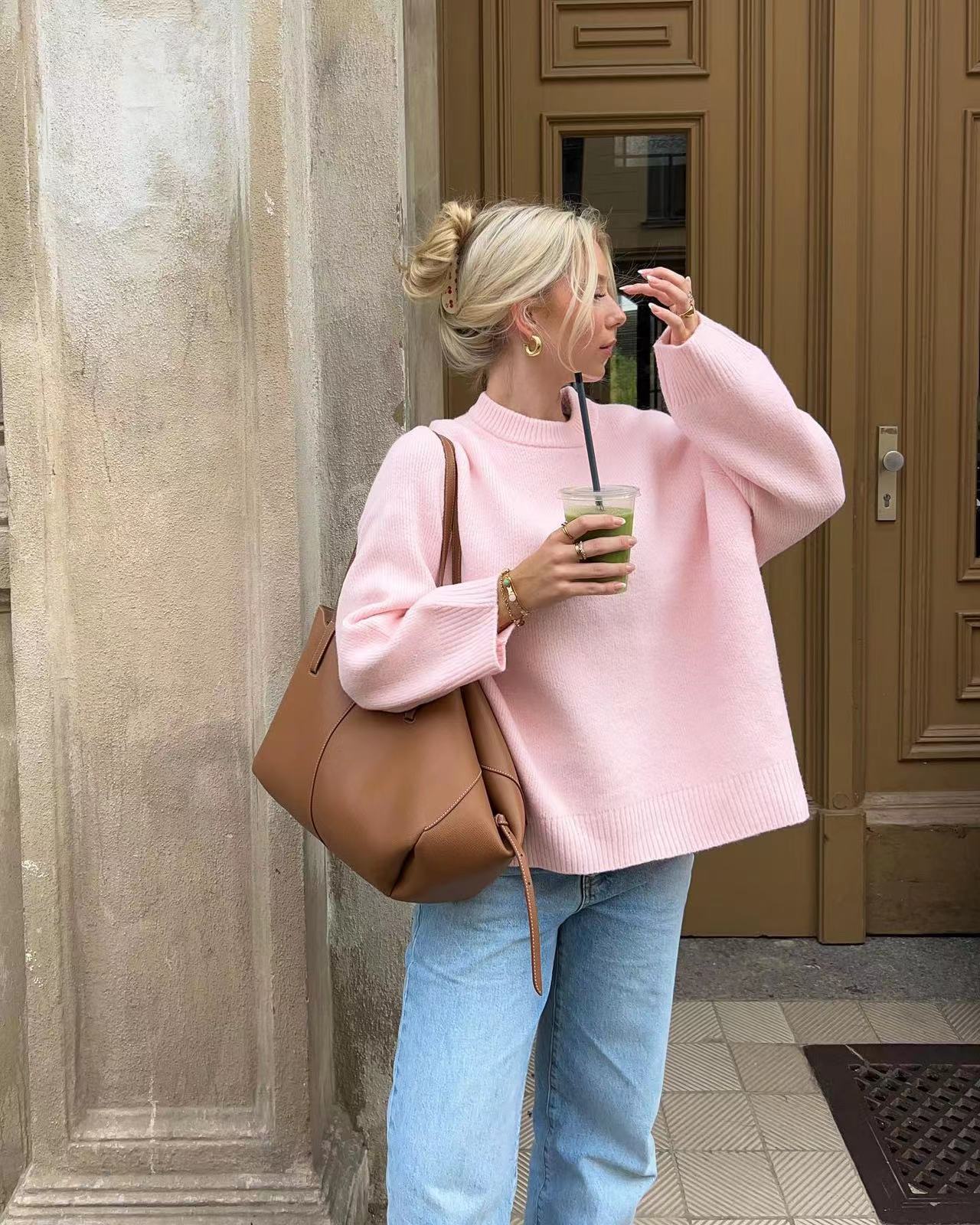 Joan Pink Oversized Sweater | Women’s Relaxed Fit Knit Sweater