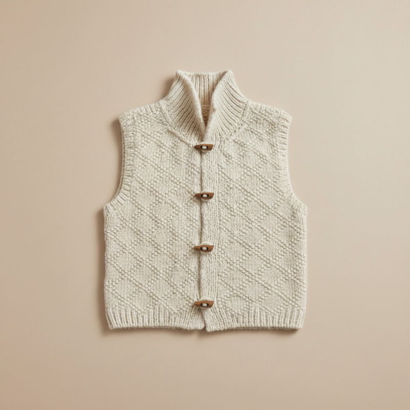 Knitted vest with button details on a beige background