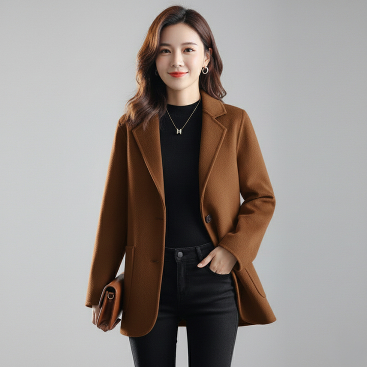Women wearing brown formal blazer front view