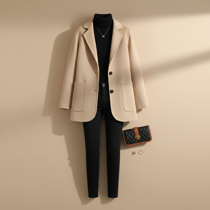 Women’s beige blazer with black pants