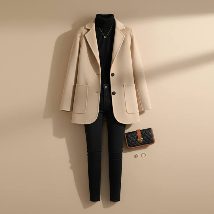 Women’s beige blazer with black pants